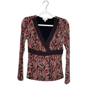 Charter Club Printed V-neck Blouse Black Red Size Small Sz S
